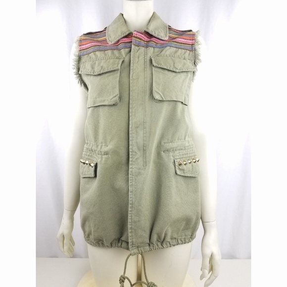 Gianni Bini Jackets & Blazers - Gianni Bini Army Green VEST spikes Cargo Pockets M